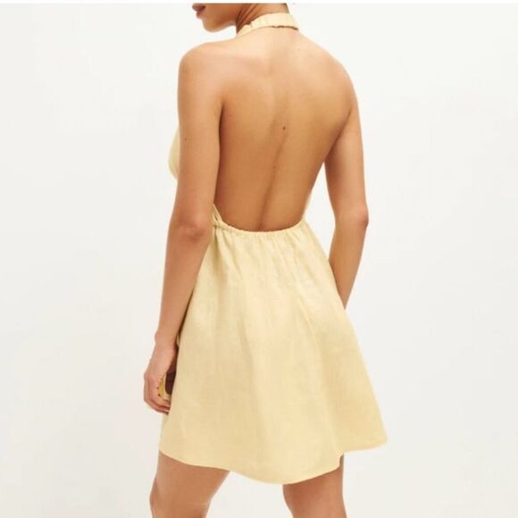 REFORMATION Carlena Halter Linen Parmesan Yellow Dress Large NWT  $218 - Picture 4 of 9